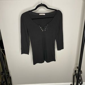 New Long Sleeve Tie Up Black Top
